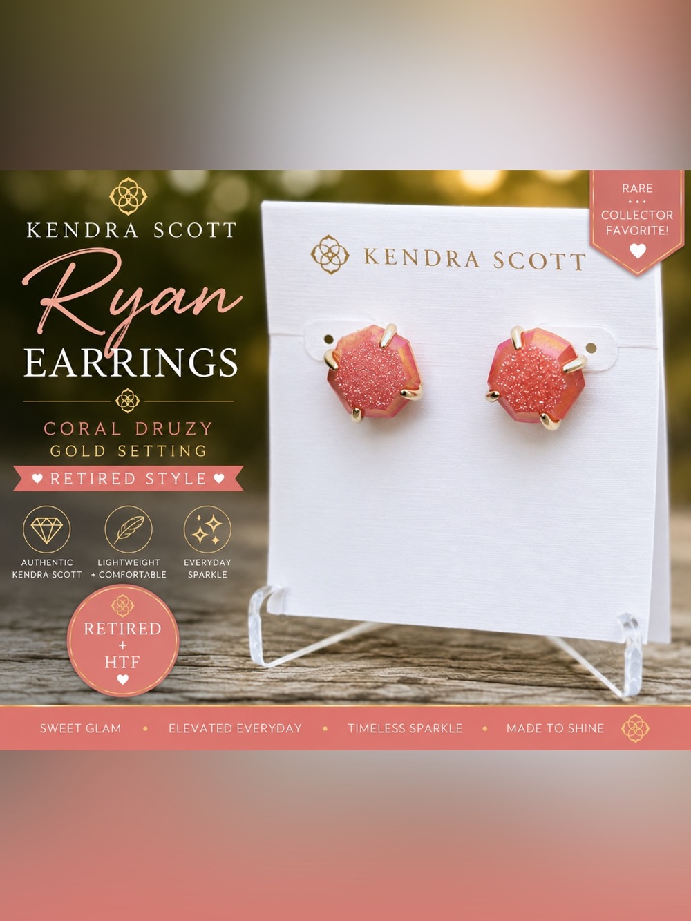 Kendra Scott Ryan Stud Earrings – Coral Druzy